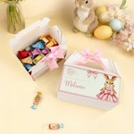 Personalised Cute Easter Bunny Bow Gift Box with Handle and Name Easter Party Gift for Kids