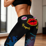 Personalized Love Red Lip Stretch Leggings Yoga Pants with Name Valentine's Day Anniversary Gift for Wife Girlfriend