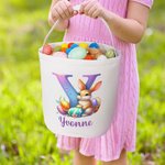 Gepersonaliseerde schattige paashaas initiële Canvas emmer mand met naam paaseieren jacht paasfeest Gunsten Gift voor kinderen