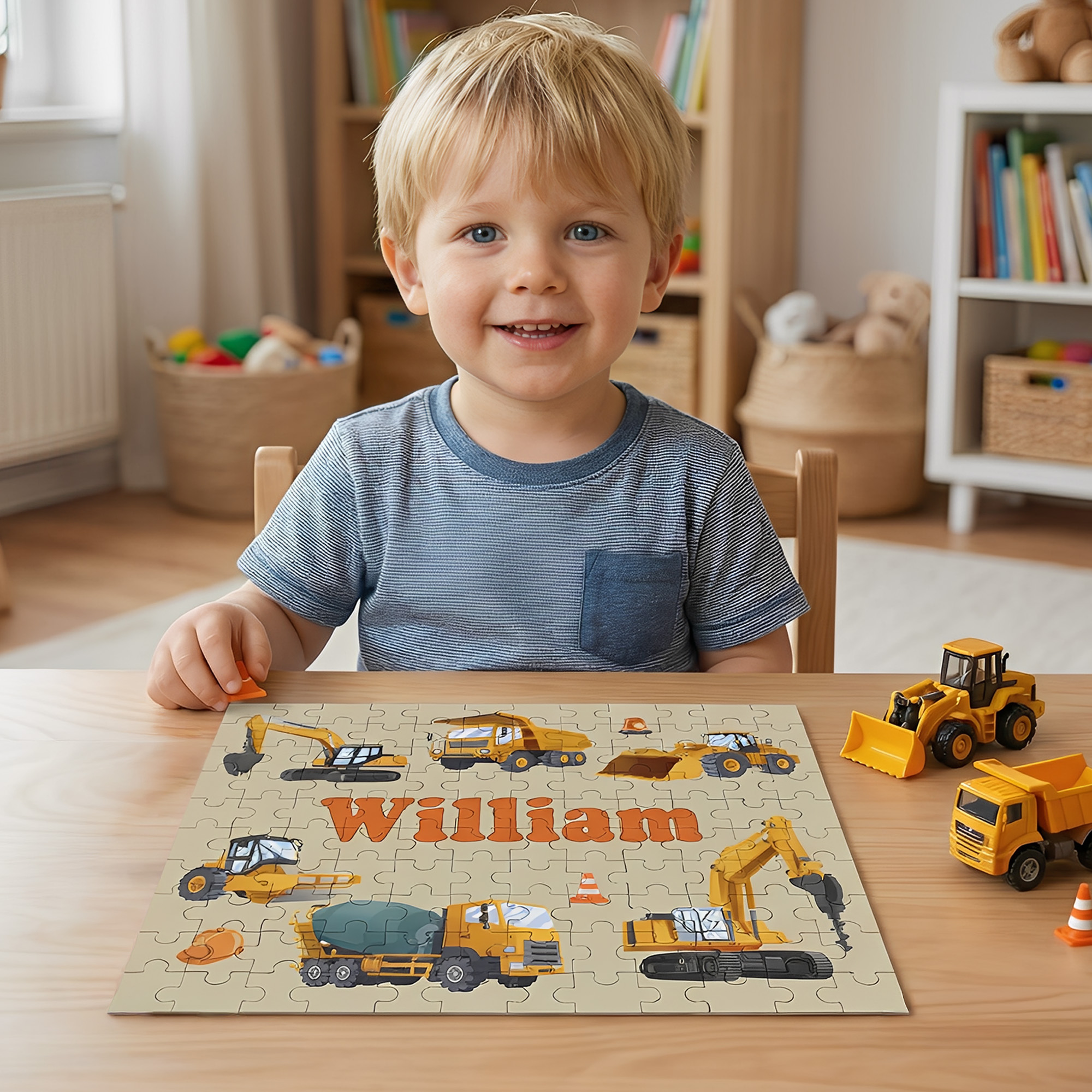 Puzzle personnalisé camion de chantier avec nom Jouet éducatif Décoration de la maison Cadeau d'anniversaire pour garçons Enfants