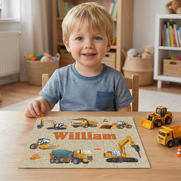 Personalized Construction Truck Jigsaw Puzzles with Name Educational Toy Home Decor Birthday Gift for Boys Kids