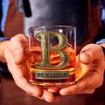 Personalized Rose Alphabet 10 oz Whiskey Glass with Name Valentine's Day Gifts for Couple Whiskey Lover