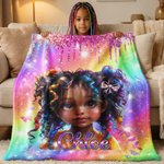 Personalisierte Dazzling African American Little Girl Soft Throw Decke mit Namen Home Decor Geburtstagsgeschenk für schwarze Mädchen