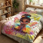 Personalisierte Dazzling African American Little Girl Soft Throw Decke mit Namen Home Decor Geburtstagsgeschenk für schwarze Mädchen
