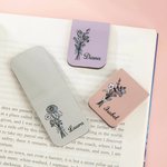Marcapáginas magnético personalizado de cuero PU con nombre y flor de nacimiento regalo de cumpleaños para amantes de los libros