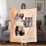 Personalisierte Farbblock 3–9 Fotos Weiche Decke mit Text Haus Deko Muttertag Jahrestag Geburtstag Geschenk für Familie Freunde Mutter