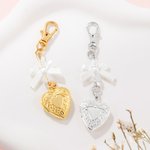 Personalized White Bow Love Locket Bag Charm Keychain with Heart-Shaped Photo Anniversary Birthday Gift for Her