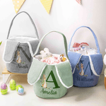 Personalized Cute Peter Rabbit Corduroy Easter Basket with Name and Initial Outdoor Activities Easter Egg Hunting Gift for Kids