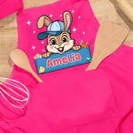 Personalized Cute Bow Hat Easter Bunny Egg Adjustable Kid Apron Chef Hat Set with Name and Pocket Easter Party Gift for Boys Girls