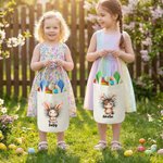 Personalized Cute Plush Rabbit Flower Bunny Ears Easter Basket with Name Easter Eggs Hunting Party Favors Gift for Boys Girls