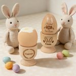Personalised Bunny Design Wooden Easter Egg Musical Shaker with Engraving Name Text and Year Easter Egg Hunt Party Gift for Kids