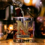 Personalized Rose Alphabet 10 oz Whiskey Glass with Name Valentine's Day Gifts for Couple Whiskey Lover