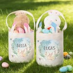 Personalized Dreamy Rabbit Flower Butterfly Cute Bunny Ears Easter Basket with Name Easter Egg Hunt Party Favors Gift for Kids Boys Girls
