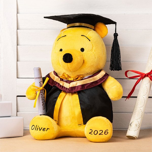Personalized Classic Winnie the Pooh Graduation Bear Plush Toy with Name or School Badge Gifts for Grads