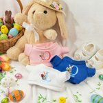 Personalized Cute Rabbit Birth Flower Plush T-shirt Bunny Stuffed Toy with Initial and Name Easter Gift for Newborns Kids