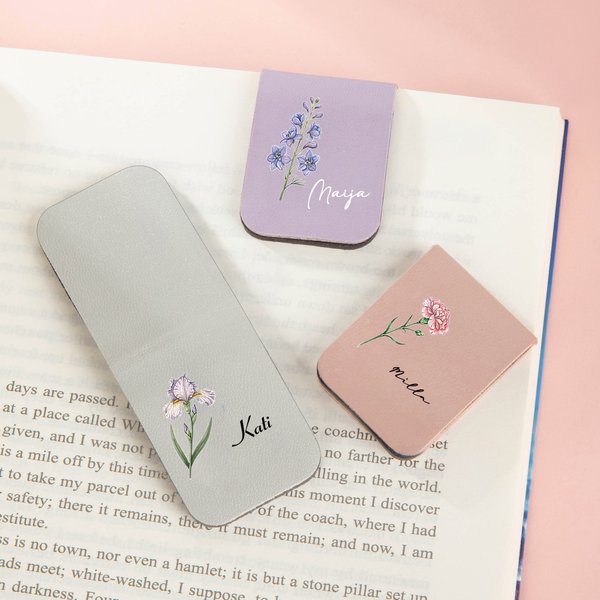 Personoitu syntymäkukka kirjanmerkki moniväriseksi pu nahkaan valmistettu täydelliseksi syntymäpäivälahjaksi kirjanystävälle