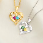 Personalisierte Double Heart Birthstones Halskette mit Namen Dainty Schmuck Valentinstag Jahrestag Geschenk für Paare Frauen Freundinnen