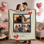 Personalized Couple Photos Soft Tassel Throw Blanket with Name Text and Year Home Decor Valentine's Day Anniversary Gift for Couple