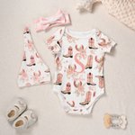 Personalized Sweet Cowgirl Bodysuit Swaddle Hat Headband Set with Name Soft Baby Girl Shower Photography Gift for Baby Newborn
