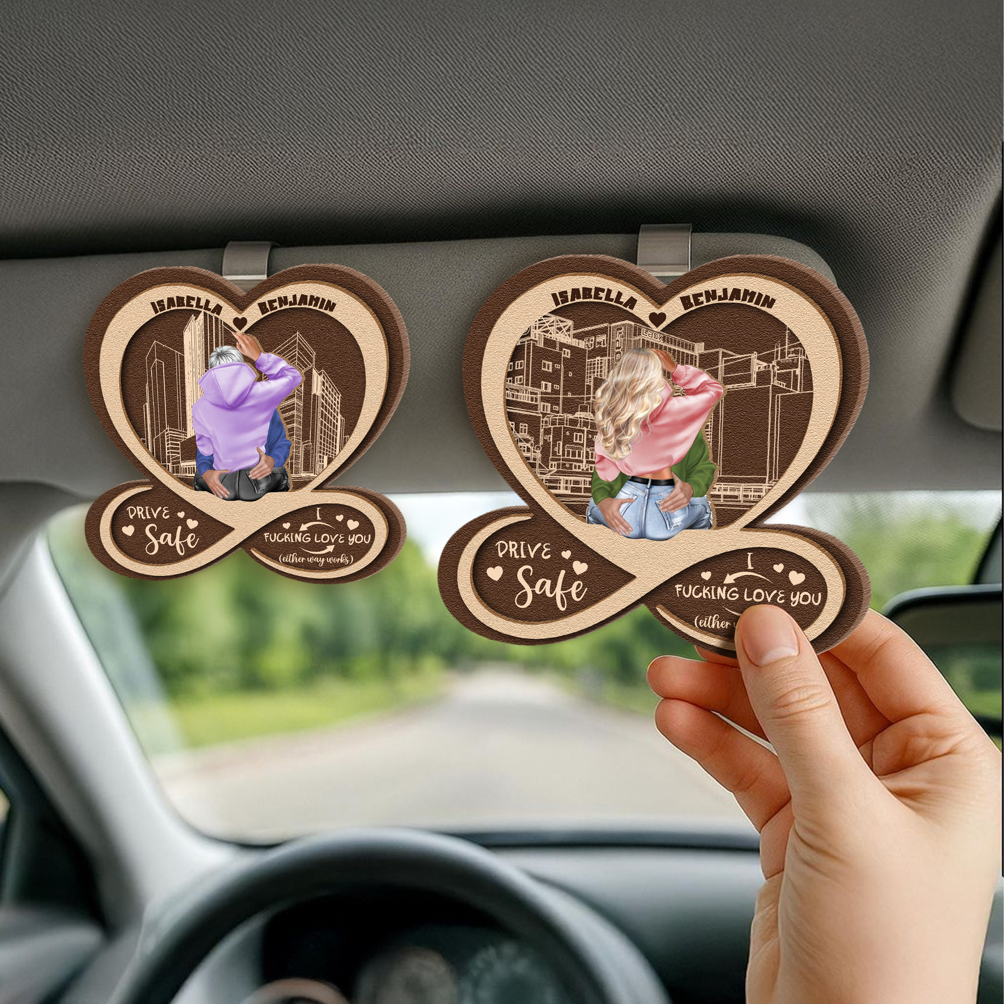 Clip en bois pour pare-soleil de voiture avec nom Accessoires de voiture Cadeau d'anniversaire pour couple