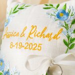 Personalized Flower Leaf Design Ring Bearer Pillow with Embroidered Names and Date Wedding Anniversary Gift for Newlywed Couple