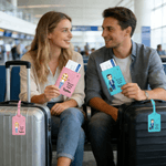 Personalised Cute Cartoon Character Travel Theme Passport Holder with Name and Text Travel Holiday Gift for Travel Lovers