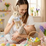 Personalized Cute Rabbit Birth Flower Plush T-shirt Bunny Stuffed Toy with Initial and Name Easter Gift for Newborns Kids