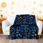 Personalized Blue Hanukkah Element Soft Throw Blanket with Name Home Decor Jewish Festival Party Gift for Family Friend