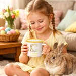 Personalized Cute Peter Rabbit Flower Butterfly Initial 12 oz Enamel Mug with Name and Year Birthday Easter Day Gift for Kids