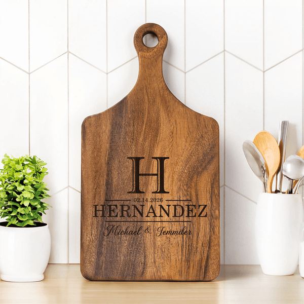 Personalised Engraved Anniversary Date Name Wooden Reversible Charcuterie Cutting Board with Grip Housewarming Anniversary Gift for Couple