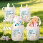 Personalized Dreamy Rabbit Flower Butterfly Cute Bunny Ears Easter Basket with Name Easter Egg Hunt Party Favors Gift for Kids Boys Girls