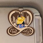 Personalized Heart Infinite Fun Text Cartoon Character Wooden Car Sun Visor Clip with Name Car Accessories Birthday Anniversary Gift for Couple