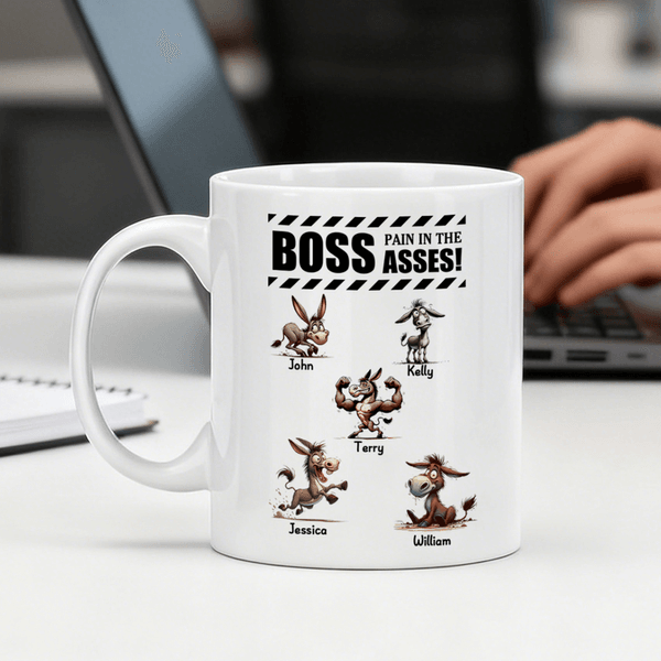 Personalised Boss Pain In The Asses Funny Donkey 11 oz 15 oz Ceramic Coffee Mug with Name Daily Use Birthday Gift for Colleague Friend