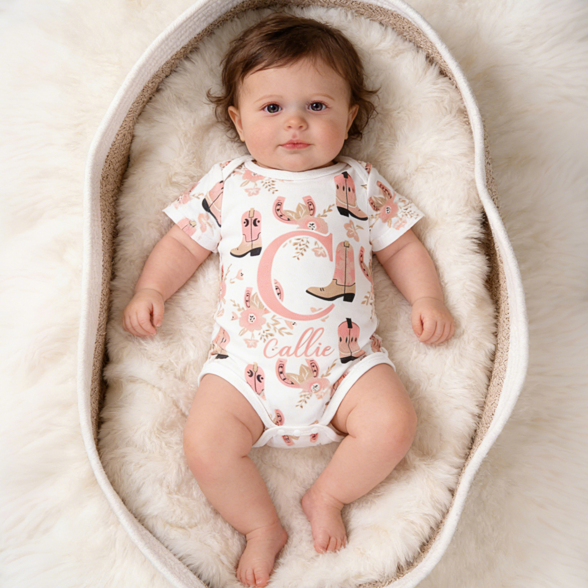 Combinaison Cowgirl Personnalisée Chapeau de Naissance Bandeau avec Nom Douceur Cadeau de Douche Photographique pour Bébé Nouveau-né