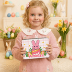 Personalized Cute Bunny Easter Egg Food Grade Metal Biscuit Tin Storage Box with Name Easter Party Gift for Kids