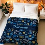 Personalized Blue Hanukkah Element Soft Throw Blanket with Name Home Decor Jewish Festival Party Gift for Family Friend