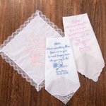 Personalized Embroidery Something Blue Birth Flower 100% Cotton Lace Wedding Handkerchief with Name and Date Wedding Gift for Bride