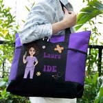 Sac à épaule en tissu Oxford personnalisé avec nom et personnage - Cadeau de remerciement d'anniversaire pour personnel en médecine