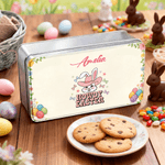 Personalized Howdy Easter Cute Bunny Easter Biscuit Tin Box with Name Easter Party Easter Gift for Children