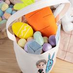 Personalized Easter Egg Cartoon Character Reusable Bunny Ear Easter Bucket Basket with Name and Initial Easter Party Favor Eggs Hunting Gift for Kids