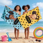 Personalized Polka Dots Cute Cartoon Little Girl Oversized Quick Dry Beach Towel with Name Beach Party Birthday Gift for Black Girls