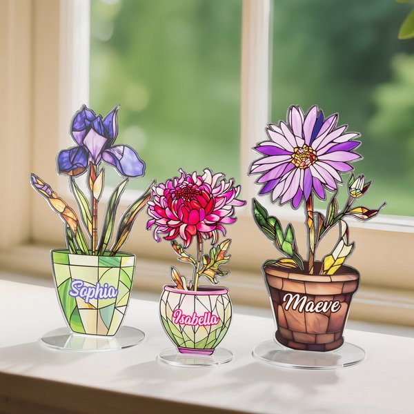Gepersonaliseerde Faux Glas Geboortebloem Acrylplaquette met Naam Woondecoratie Jubileum- of Verjaardagscadeau voor Familie Vrienden en Kinderen