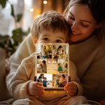 Personalisierte 6 Fotos Acryl LED Nachtlicht mit Namen Text und hölzerne Basis Geburtstag Jahrestag Geschenk für Familie Freunde Paar