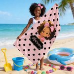Personalized Polka Dots Cute Cartoon Little Girl Oversized Quick Dry Beach Towel with Name Beach Party Birthday Gift for Black Girls