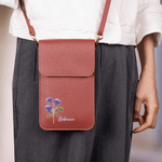 Gepersonaliseerde Geboortebloem Draagbare PU Leren Crossbody Tas met Naam en Touch Screen Venster Reizen Dagelijks Gebruik Verjaardagscadeau voor Vrouwen