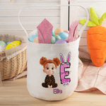Personalized Easter Egg Cartoon Character Reusable Bunny Ear Easter Bucket Basket with Name and Initial Easter Party Favor Eggs Hunting Gift for Kids