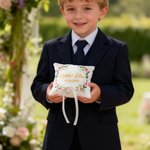 Personalized Flower Leaf Design Ring Bearer Pillow with Embroidered Names and Date Wedding Anniversary Gift for Newlywed Couple