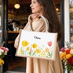 Personalised Watercolor Floral Large Capacity Jute Tote Bag with Name Daily Use Birthday Anniversary Gift for Women Family Friends