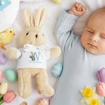 Personalized Cute Rabbit Birth Flower Plush T-shirt Bunny Stuffed Toy with Initial and Name Easter Gift for Newborns Kids