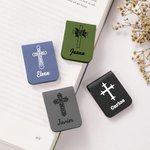 Marcapáginas magnético personalizado de cuero PU con cruz elegante y nombre regalo de cumpleaños y Navidad para amantes de la lectura